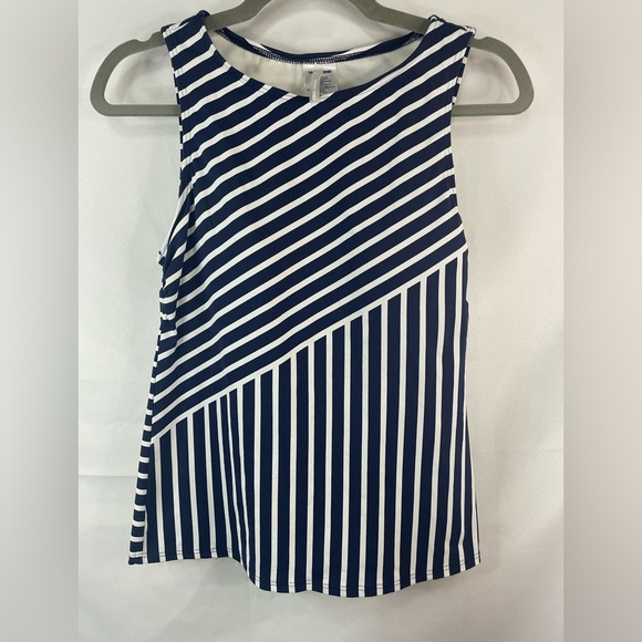 Lands End navy and white stripes modest swim top. This has built in padding. - Picture 1 of 4